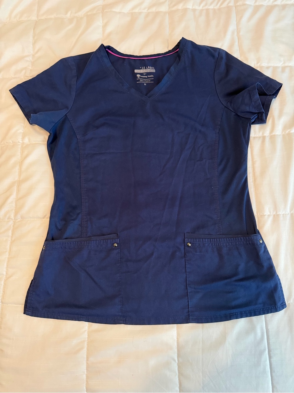 healing hands Navy V-Neck Short Sleeve Scrub Top